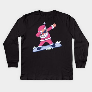 Snowboarding Dabbing Santa Kids Long Sleeve T-Shirt